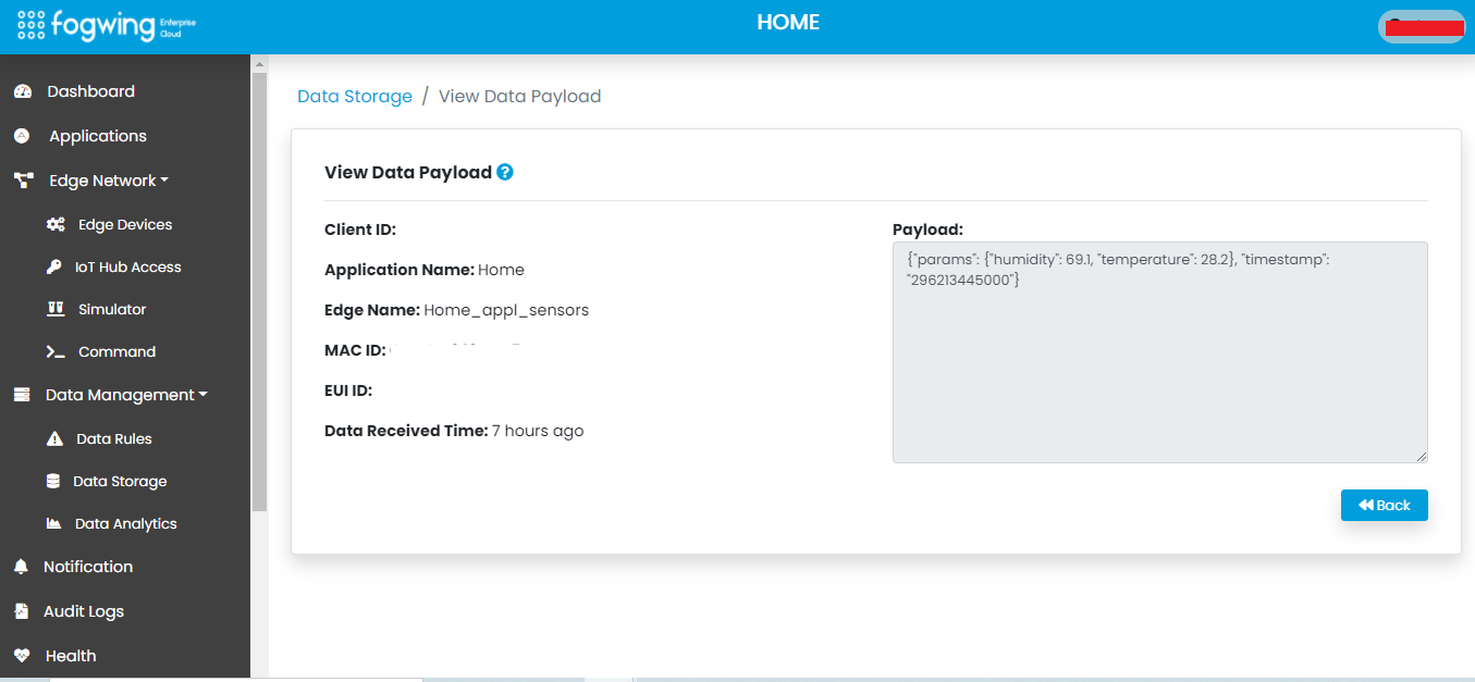 Fogwing Data Storage View