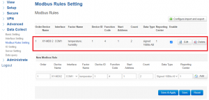 modbus rule setting