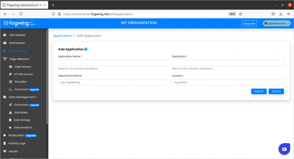 Fogwing Application Page