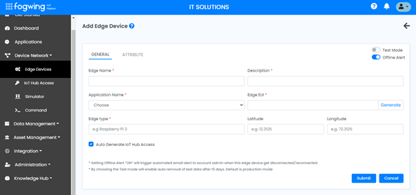 Fogwing Add Edge Device Page