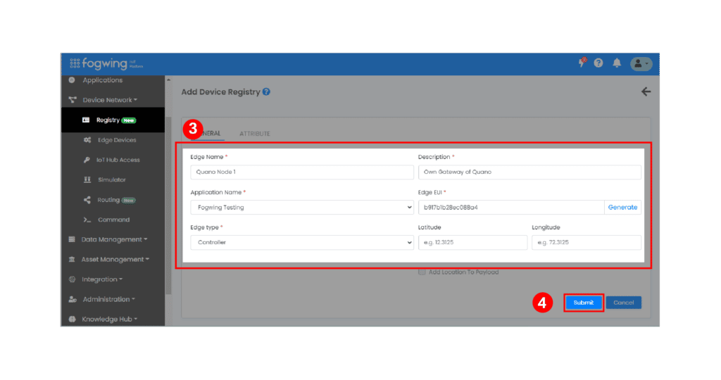 Fogwing Device Registry Page