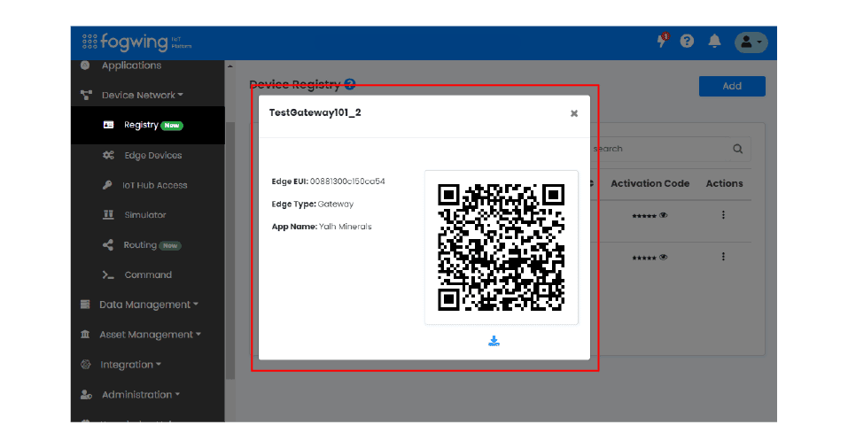 Fogwing Device Registry Page