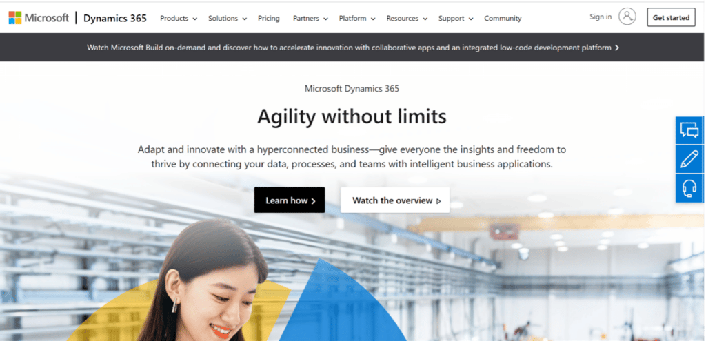 Homepage of Microsoft Dynamics