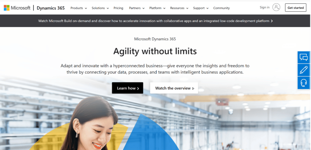 Homepage of Microsoft Dynamics 