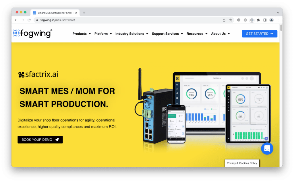 Homepage of SFactrix Smart MES / MOM