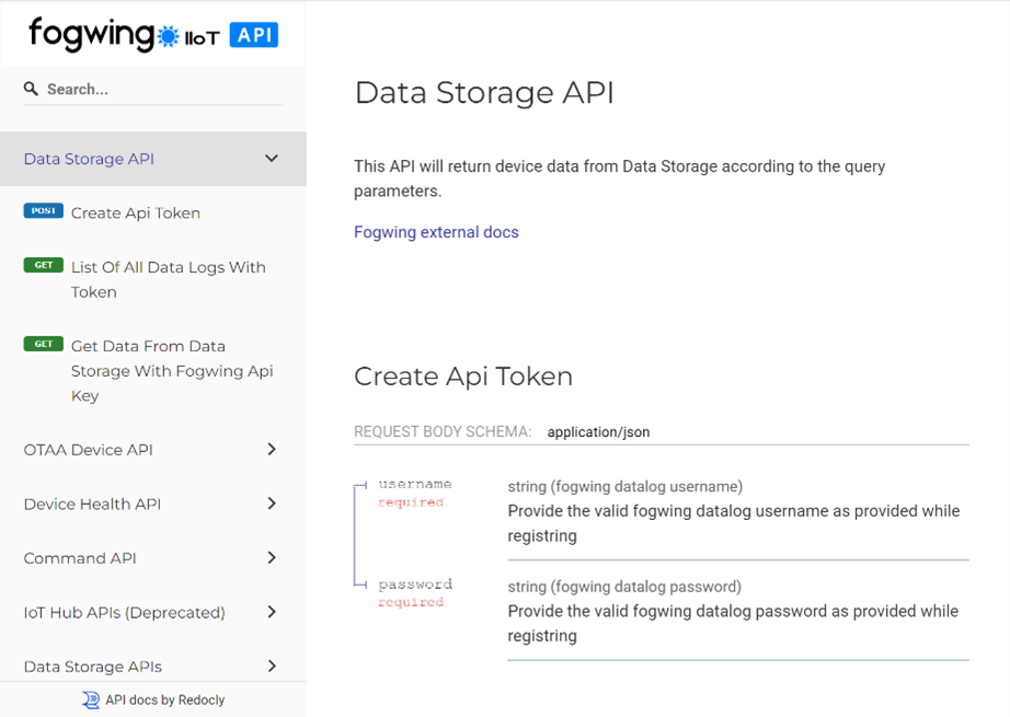 Fogwing Data Storage API