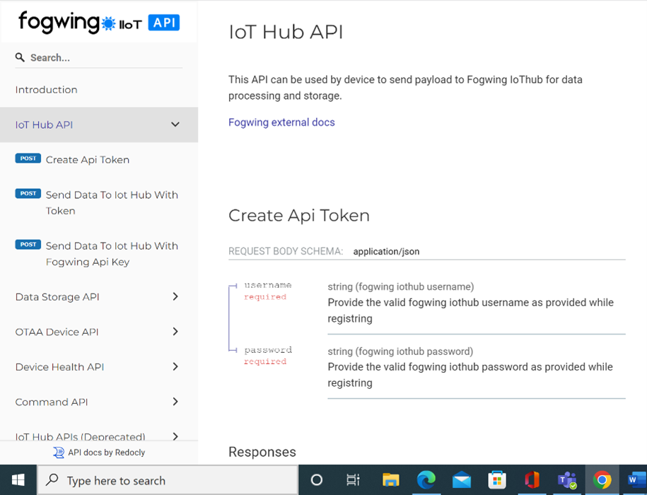 Fogwing IoT Hub API