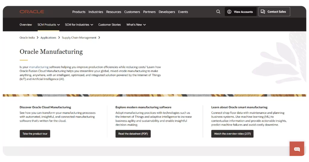 Oracle Fusion Cloud for Manufacturing