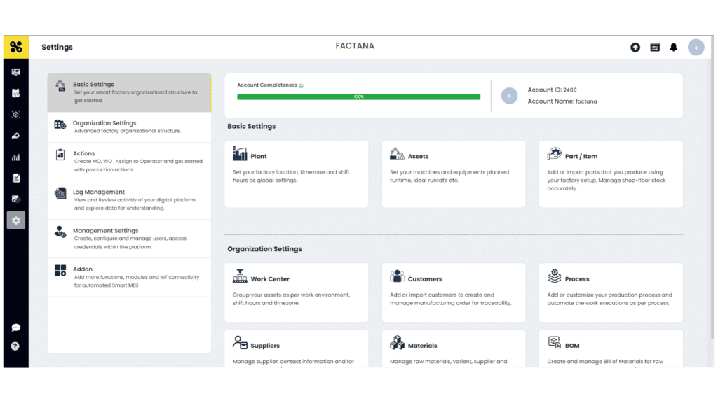 SFactrix Setting Page 