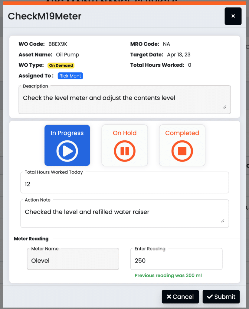 assetplus execute workorder