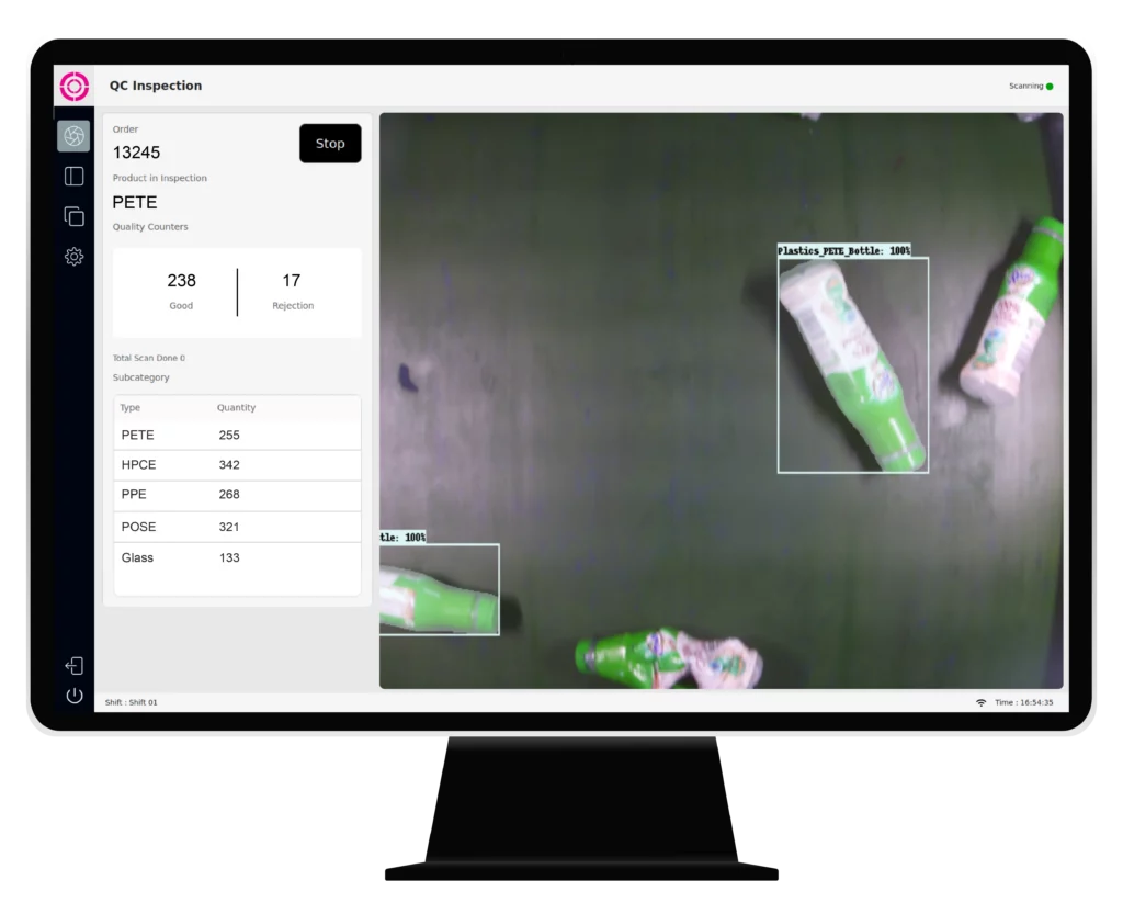 software dashboard of Fogwing Vision Quality control inspection