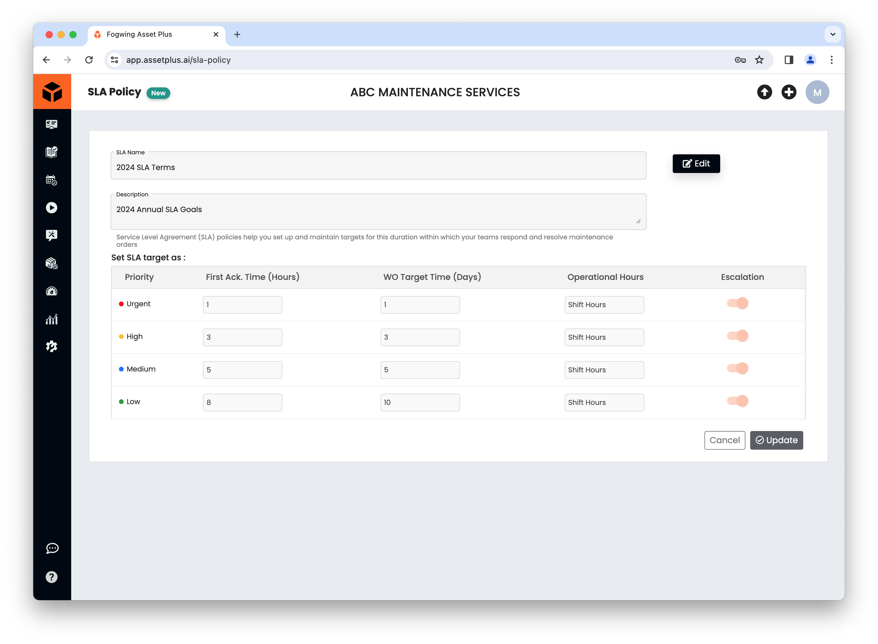 Fogwing Asset+ CMMS SLA management